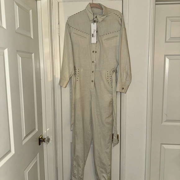IRO Belted Embellished Linen And Cotton-Blend Jumpsuit - Picture 4 of 10